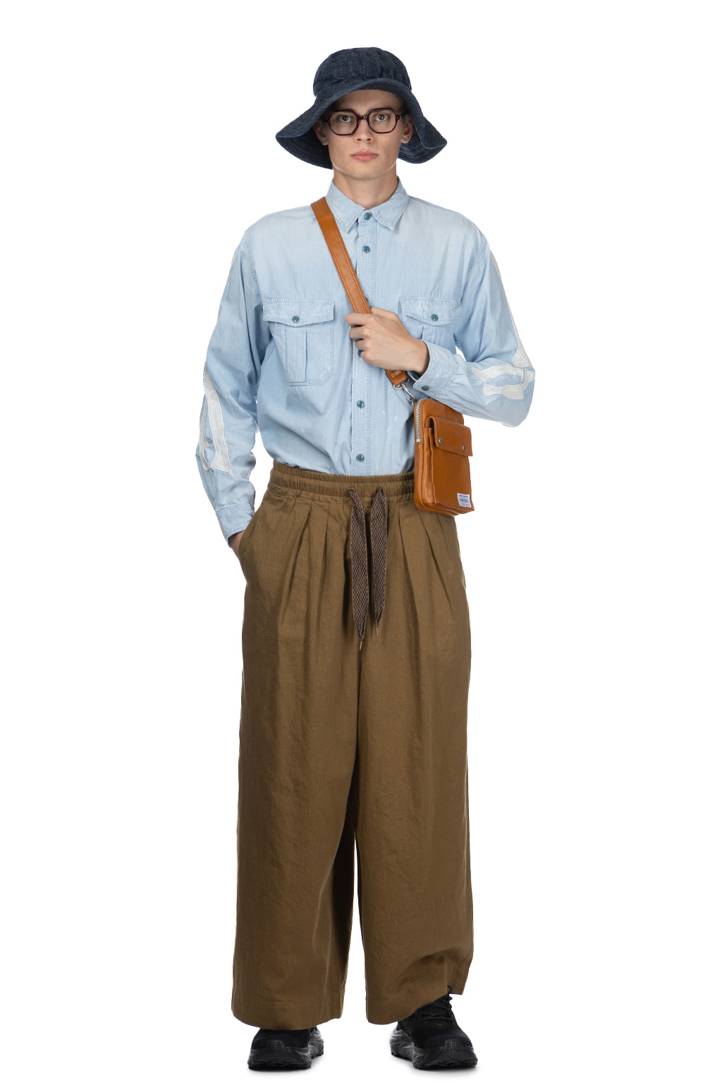 Kapital - Cotton Linen Twill RUDE Baggy Pants - Khaki