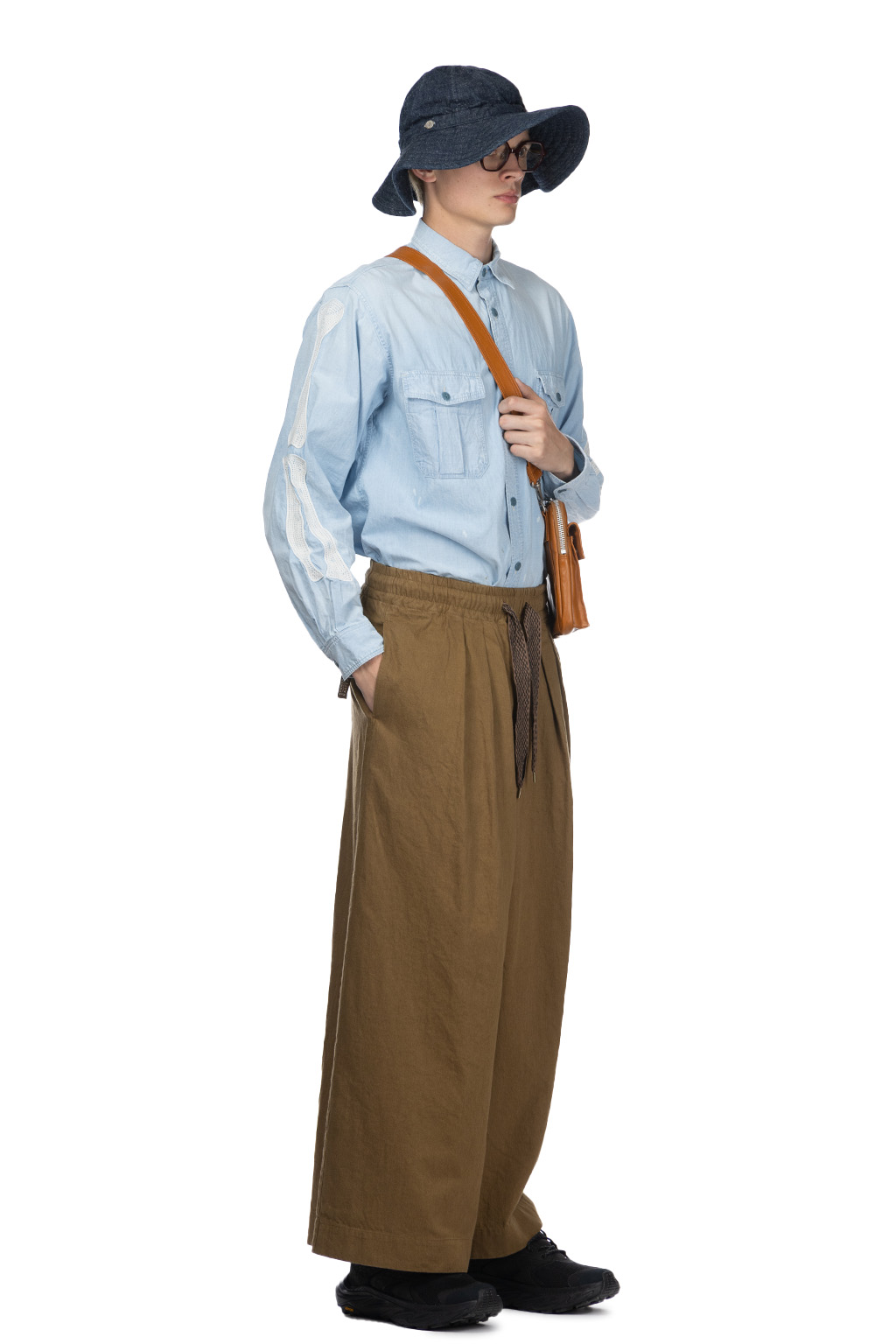 Kapital | Cotton Linen Twill RUDE Baggy Pants - Khaki | Men