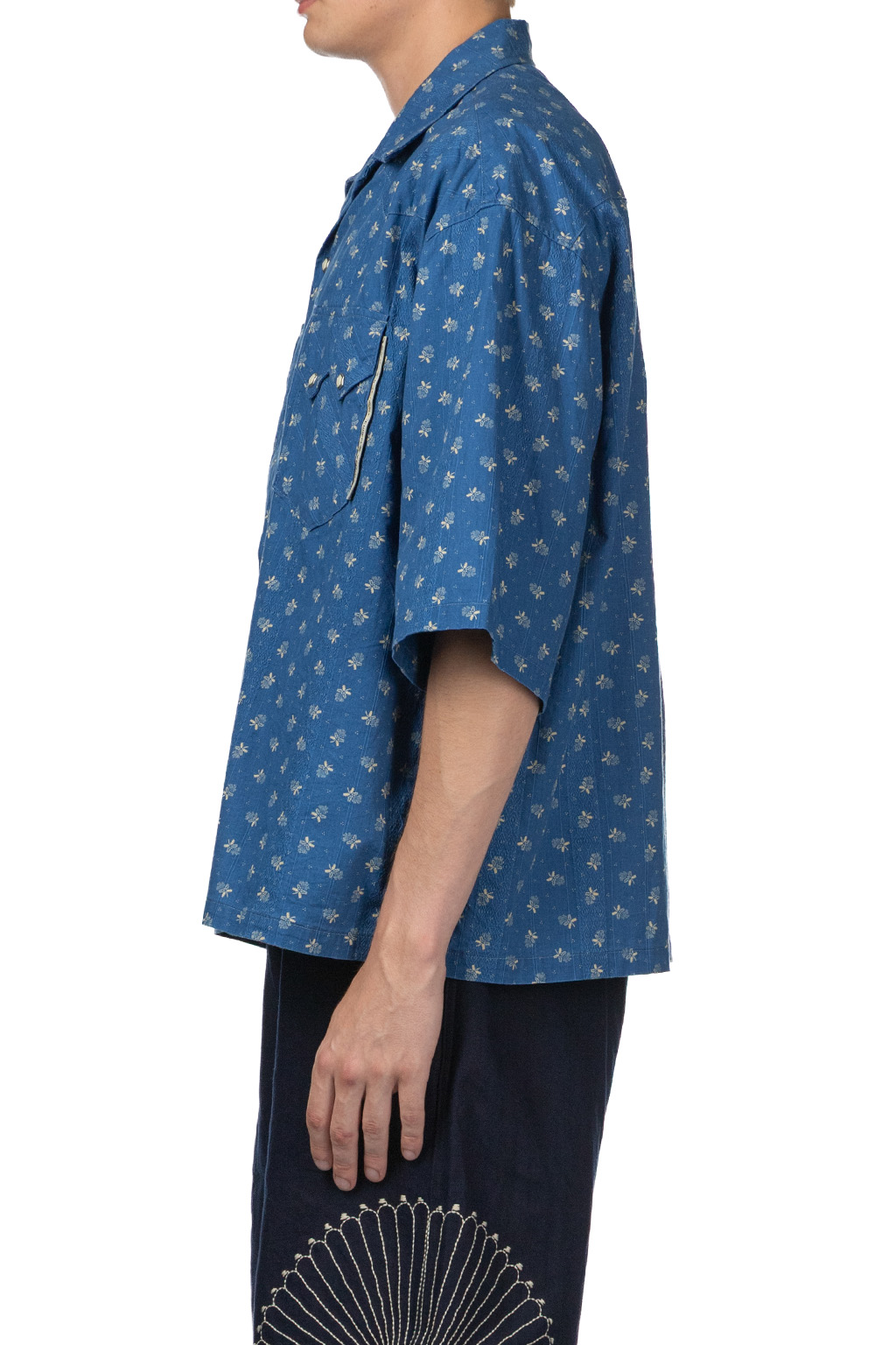 Kapital - Dobby Stripe IDG Open-Collar Western BIG Shirt - Indigo