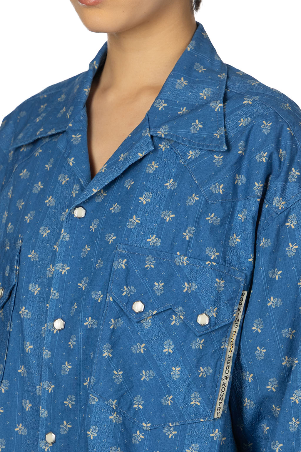 Kapital - Dobby Stripe IDG Open-Collar Western BIG Shirt - Indigo