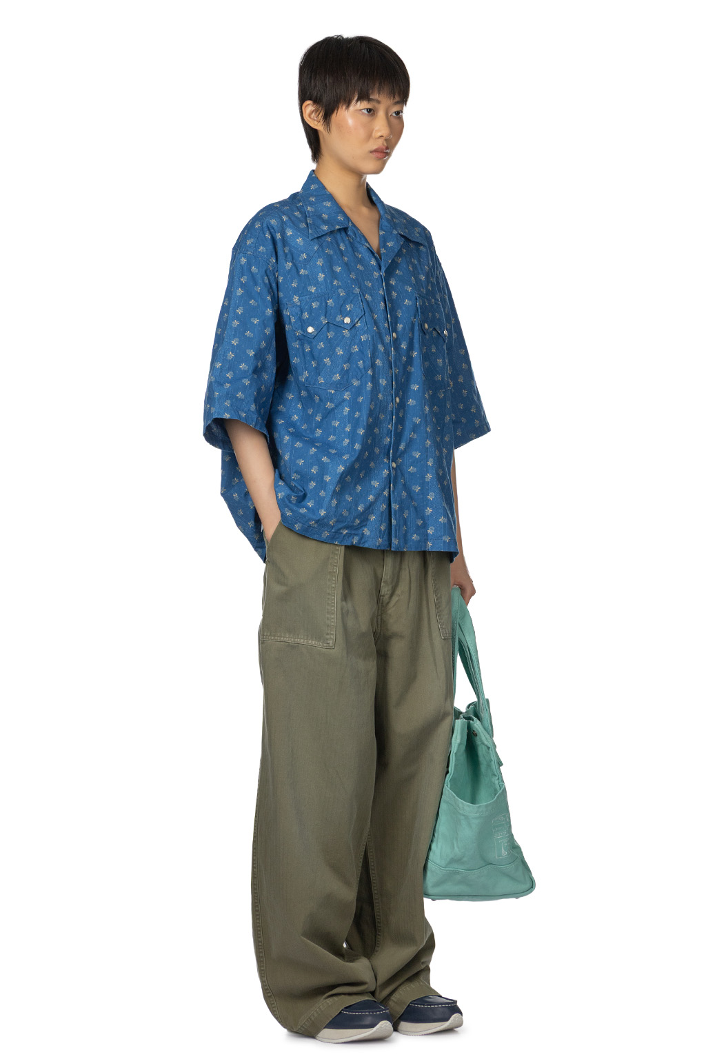 Kapital - Dobby Stripe IDG Open-Collar Western BIG Shirt - Indigo