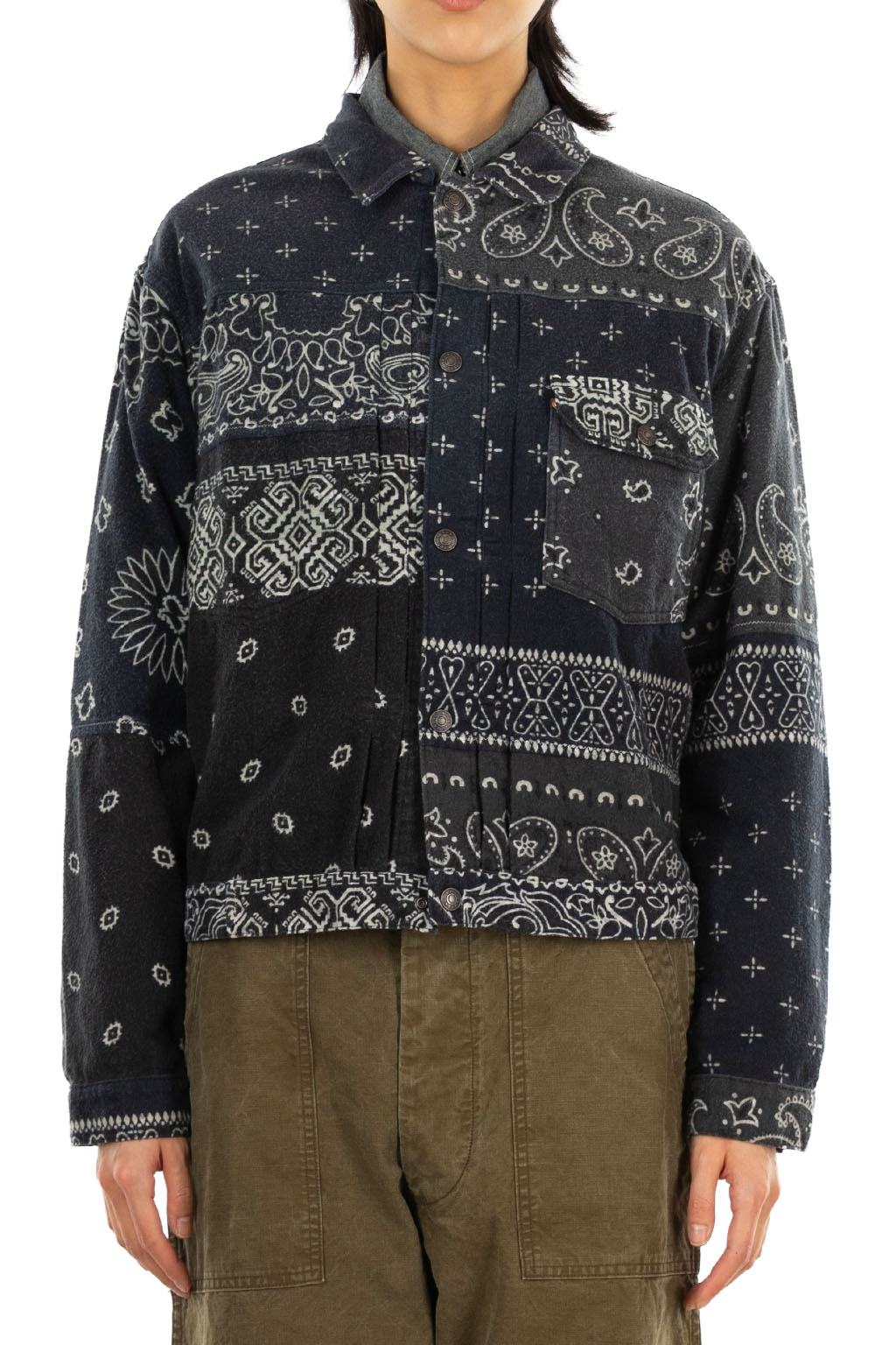 Kapital Flannel Reversible Bandana 1st JKT - Black x Khaki
