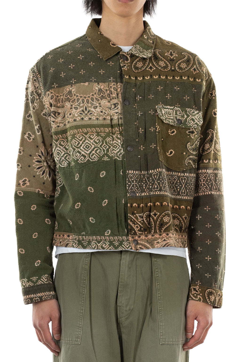 Kapital - Flannel Reversible Bandana 1st JKT - Khaki x Orange