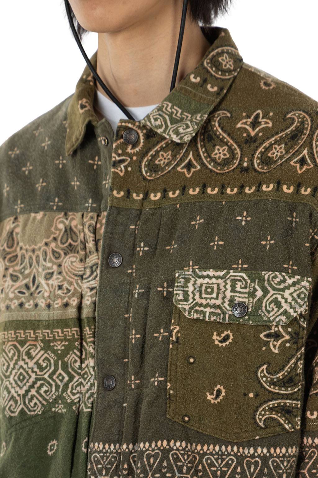 Kapital - Flannel Reversible Bandana 1st JKT - Khaki x Orange