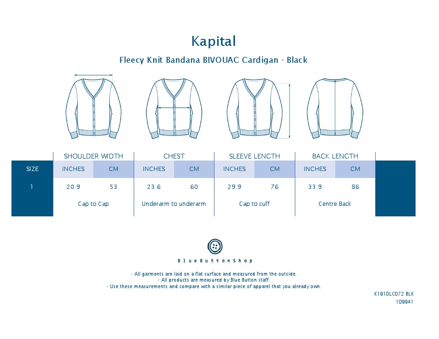 Kapital Fleecy Knit Bandana BIVOUAC Cardigan - Black
