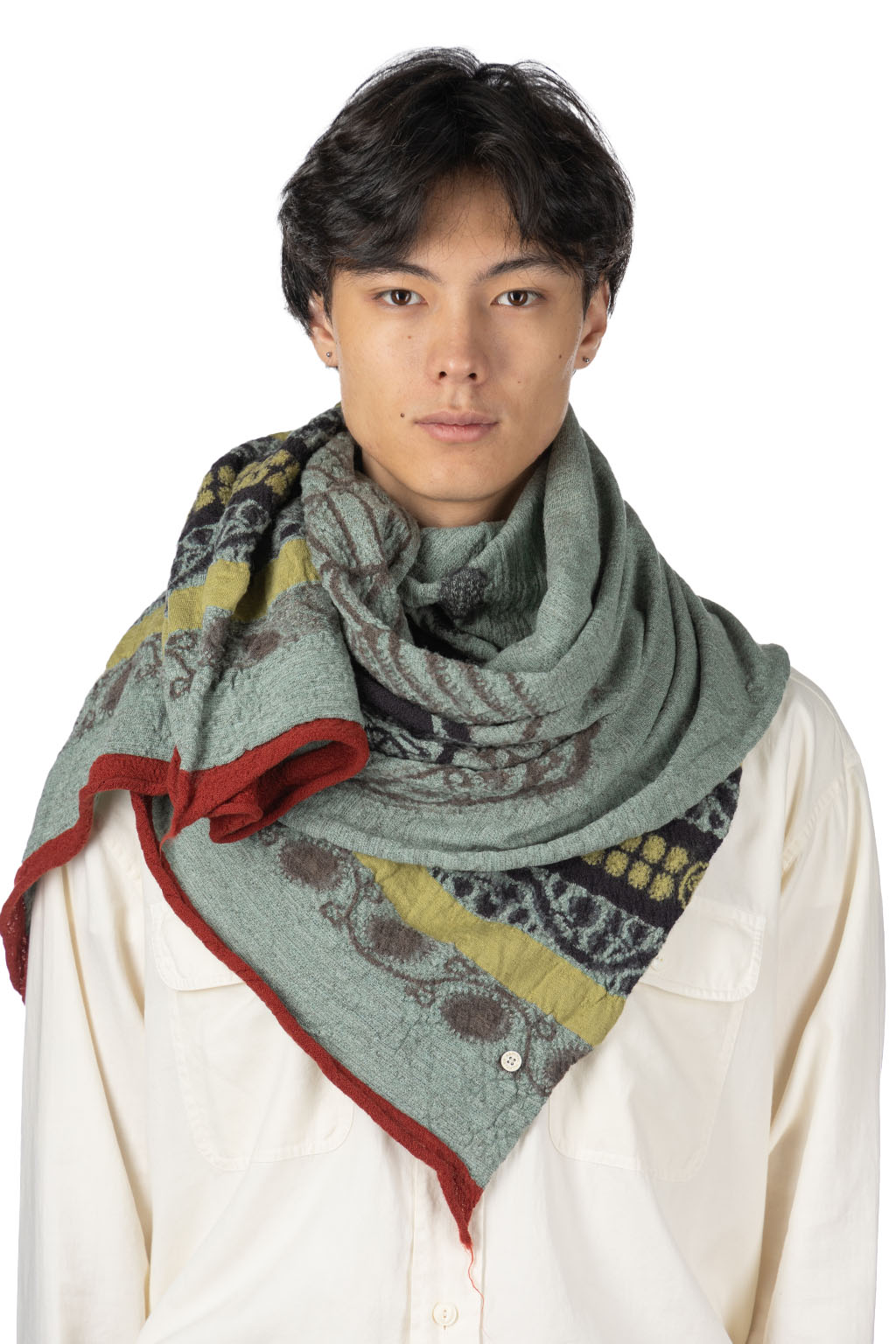 Kapital - Fulling Wool Scarf COPTIC SKULL-Green