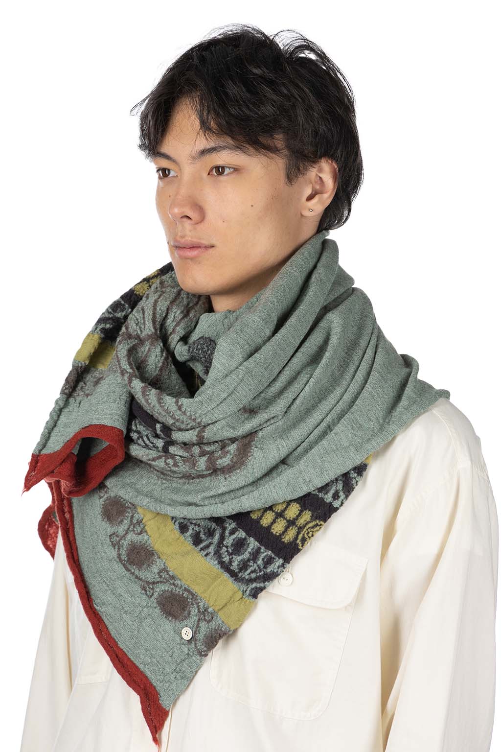 Kapital - Fulling Wool Scarf COPTIC SKULL-Green