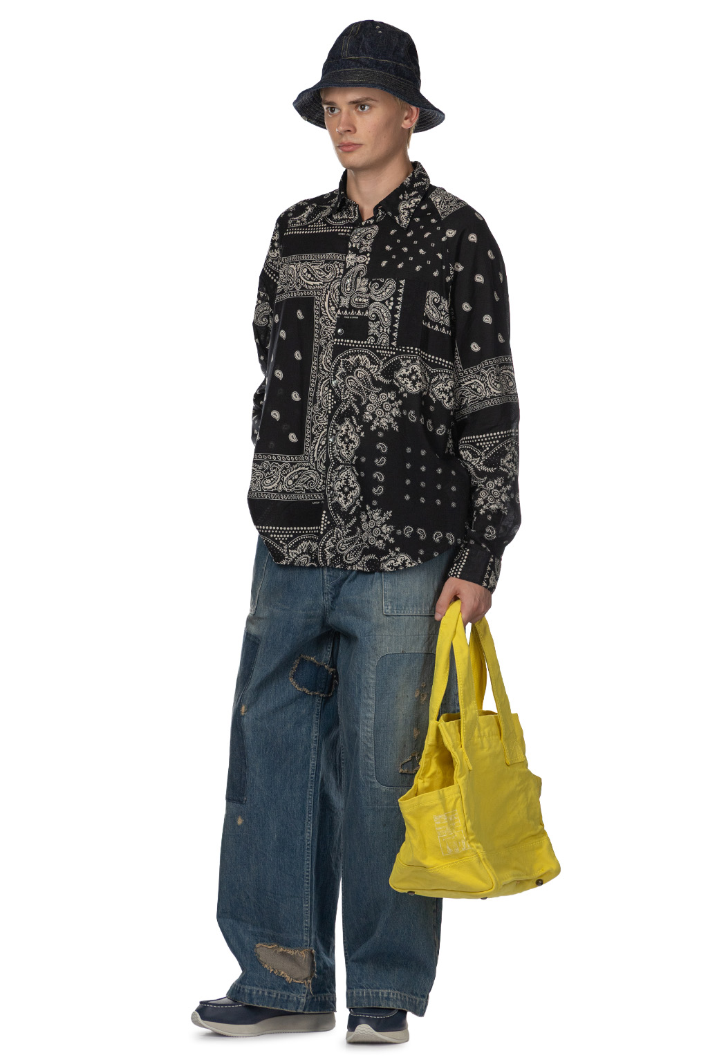 Kapital - Gauze RAT BRAND Bandana Patchwork Laglan Shirt - Black