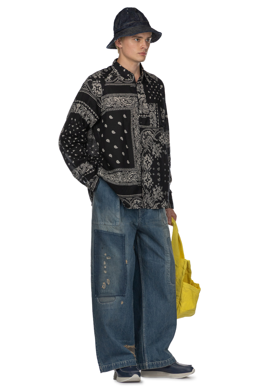 Kapital - Gauze RAT BRAND Bandana Patchwork Laglan Shirt - Black