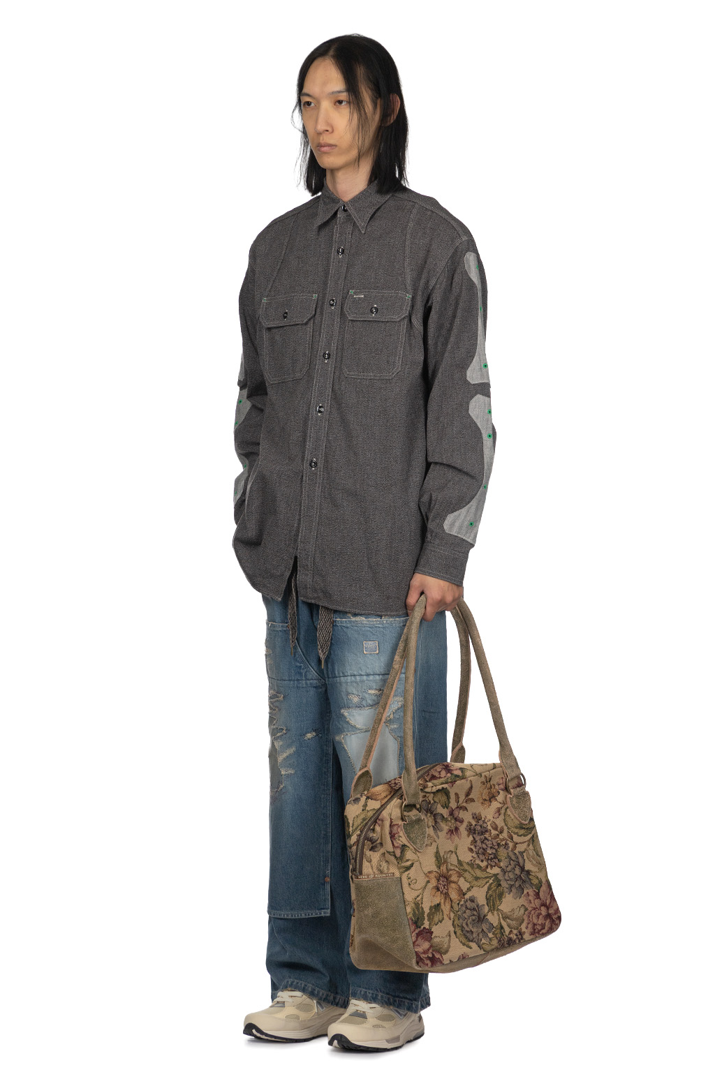 Kapital - Grandrelle 2TONES BONE PATCH Ventilator Workshirt - Charcoal