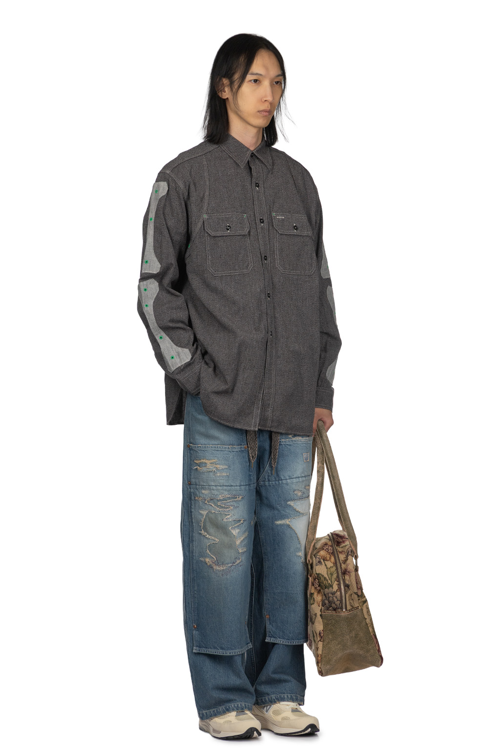 Kapital - Grandrelle 2TONES BONE PATCH Ventilator Workshirt - Charcoal