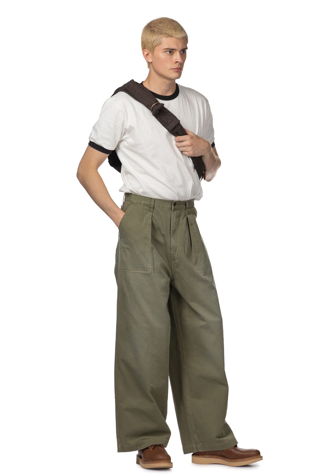 Kapital - Herringbone FATIGUE Baggy Pants - Khaki