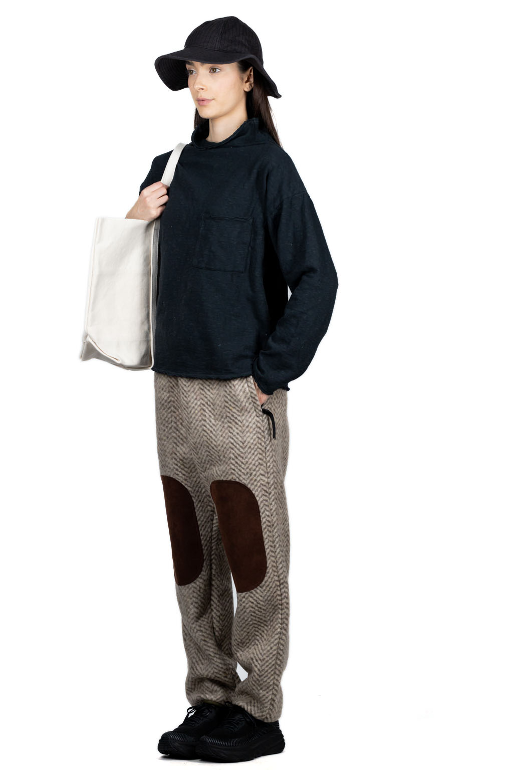 Kapital Herringbone Heavy Fleece Easy Pants - Beige x Khaki