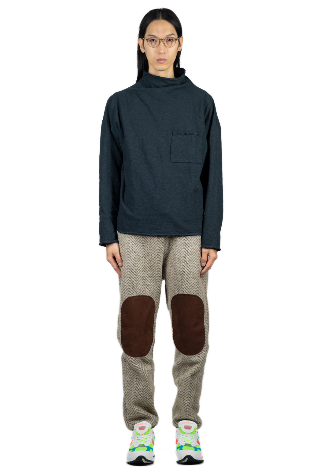 Kapital Herringbone Heavy Fleece Easy Pants - Beige x Khaki