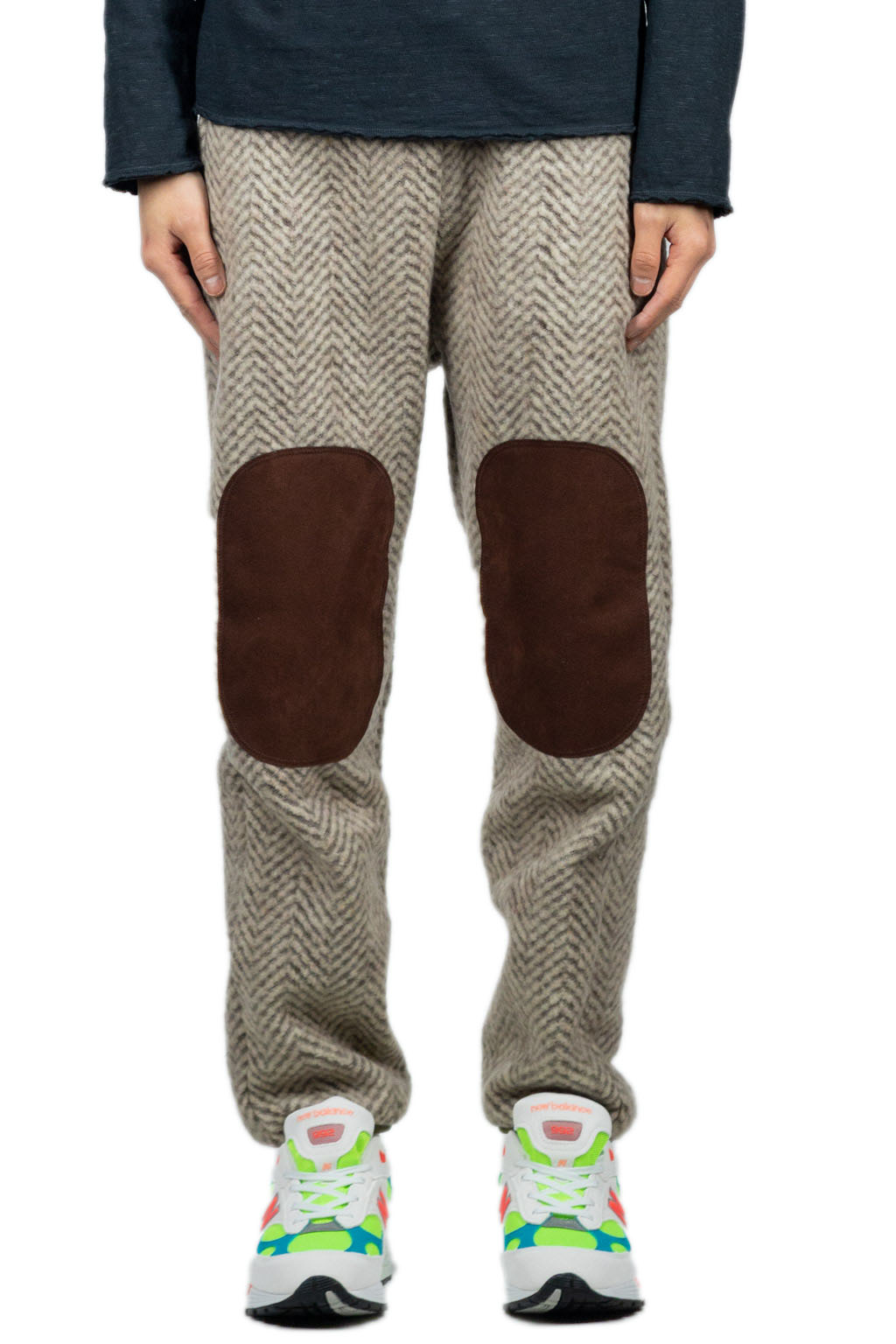Kapital Herringbone Heavy Fleece Easy Pants - Beige x Khaki