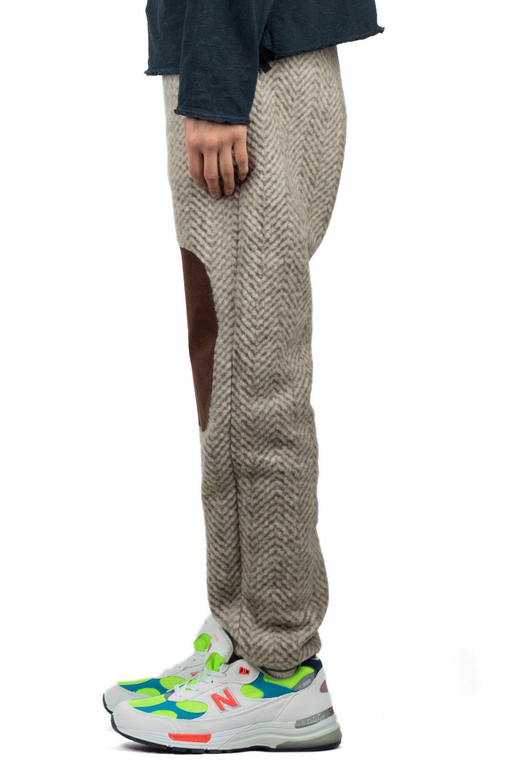 Kapital Herringbone Heavy Fleece Easy Pants - Beige x Khaki