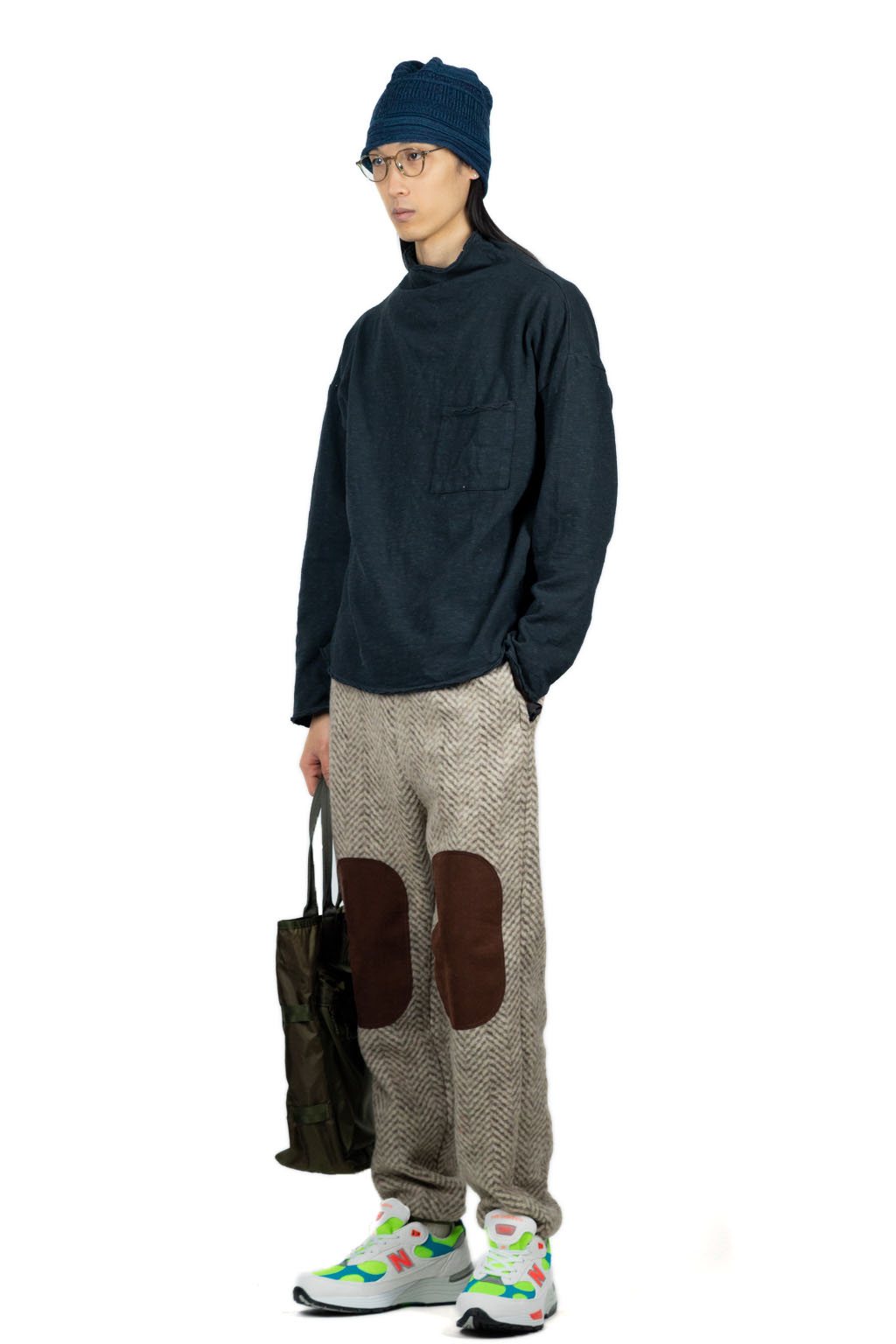 Kapital Herringbone Heavy Fleece Easy Pants - Beige x Khaki
