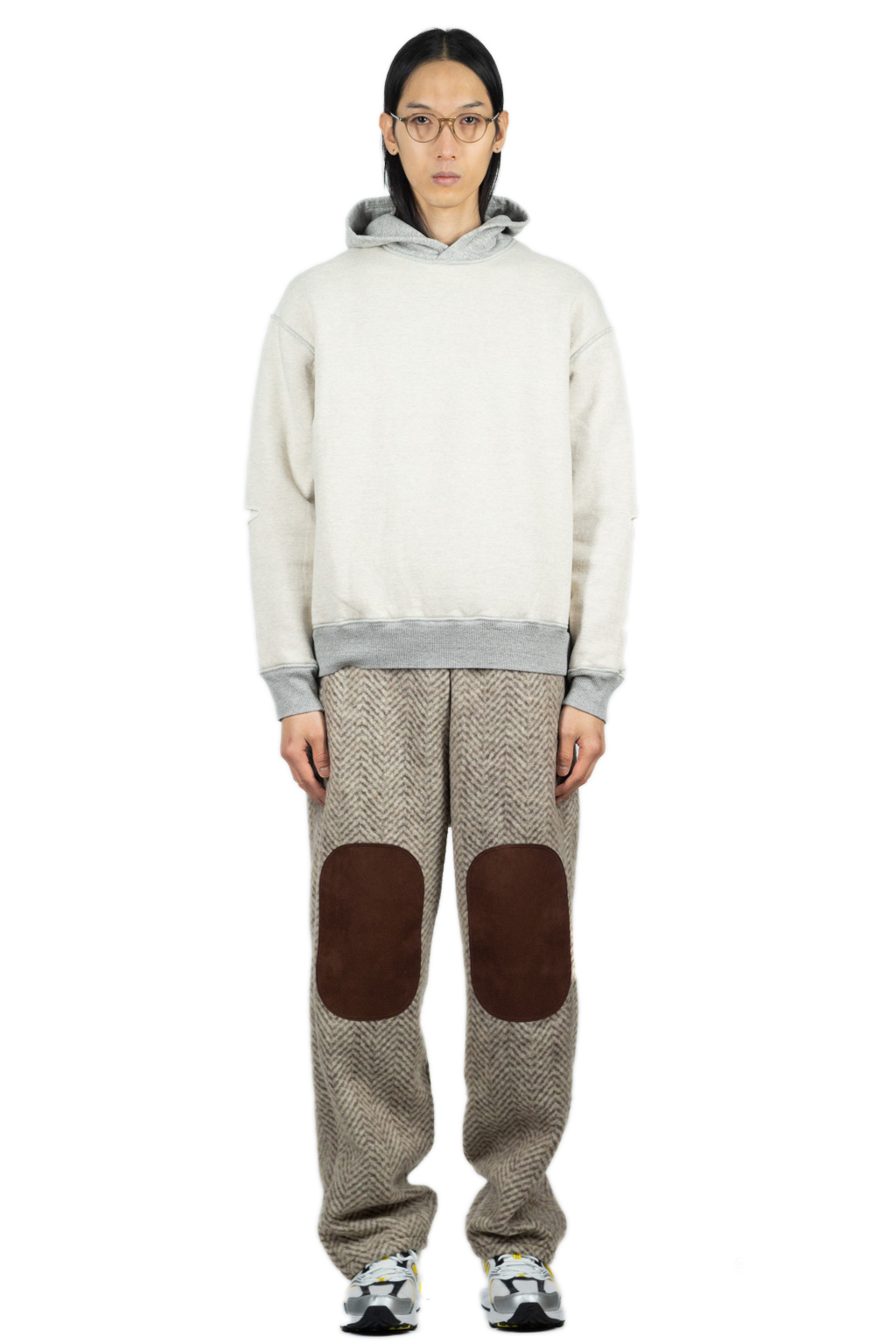 Kapital Herringbone Heavy Fleece Easy Tapered Pants - Beige x Khaki