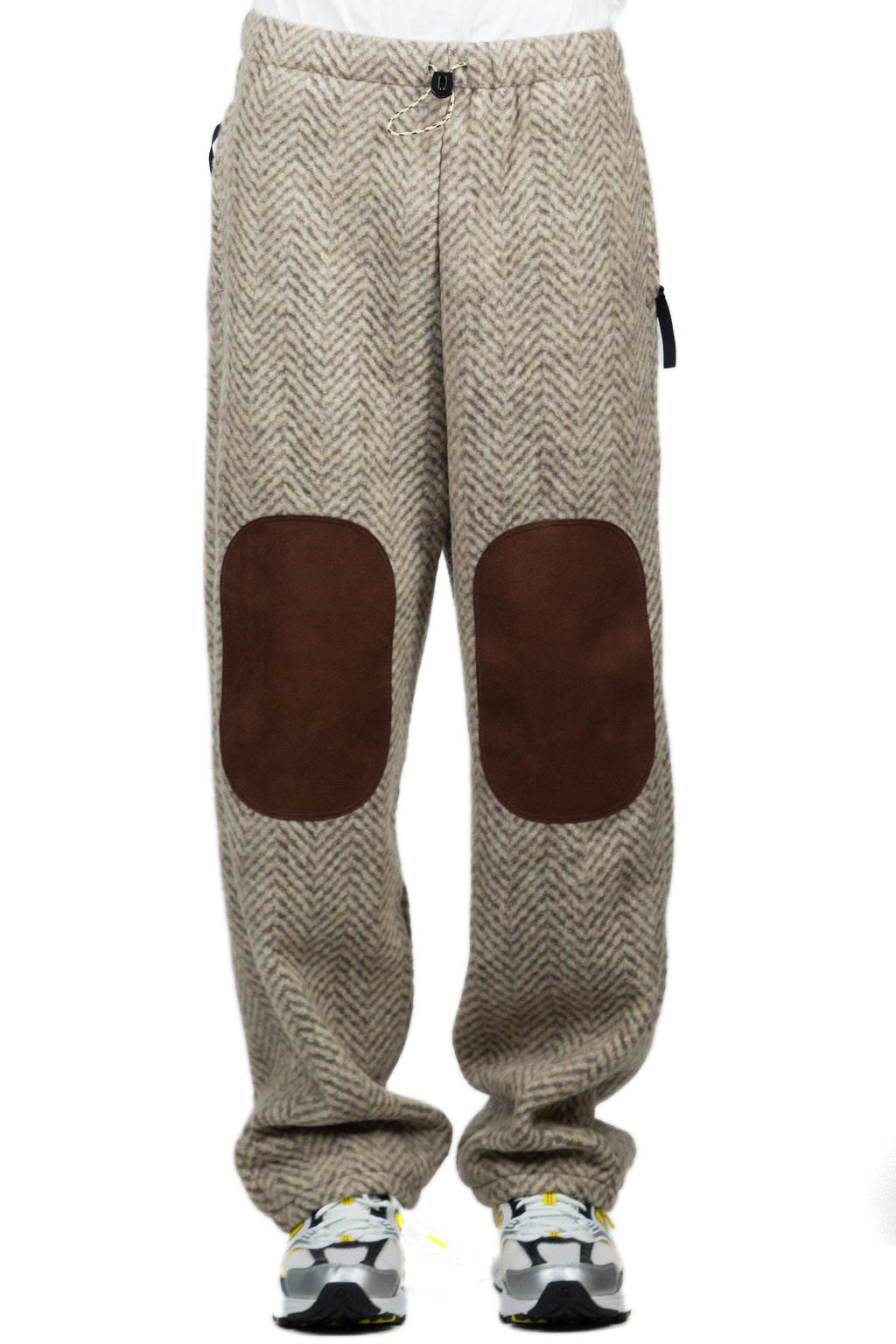 Kapital Herringbone Heavy Fleece Easy Tapered Pants - Beige x Khaki