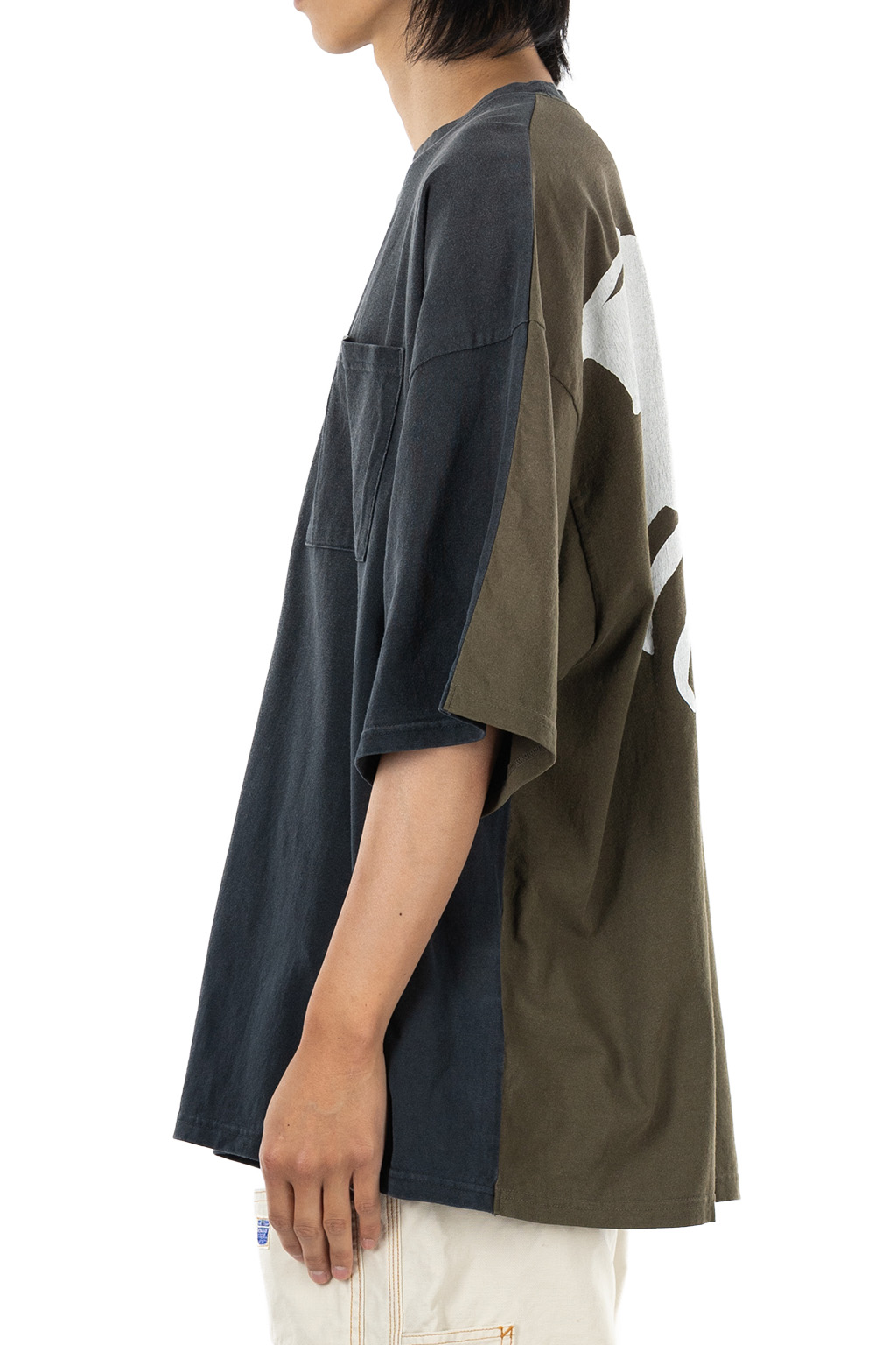 Kapital Jersey 2TONES BIG Pocket T (BONE) - Black x Khaki