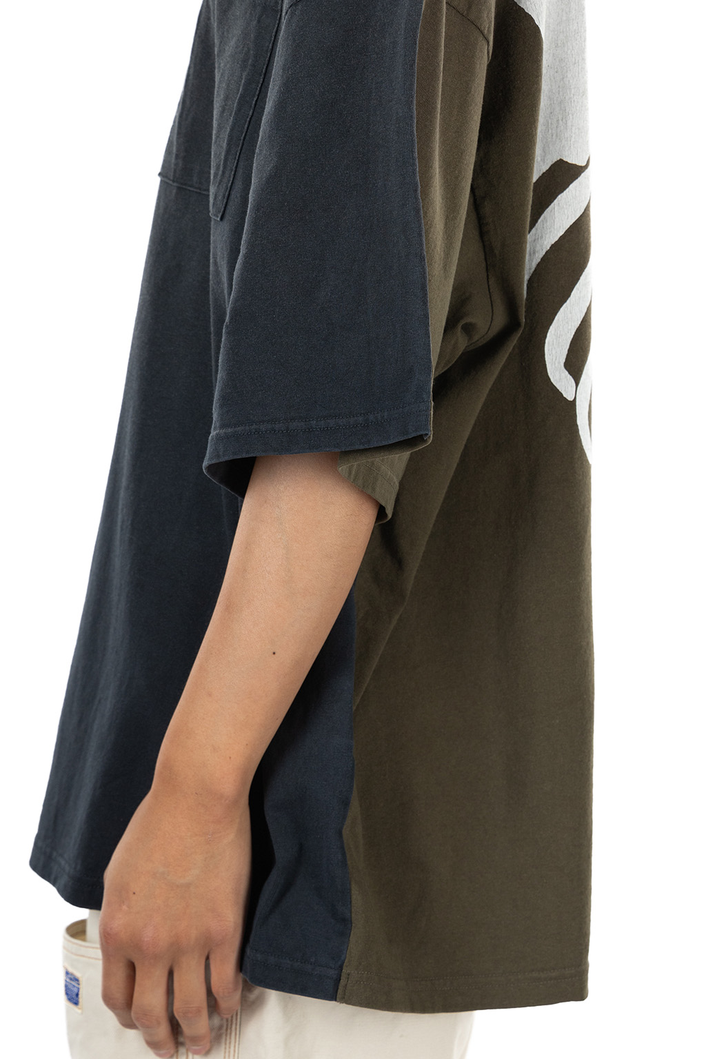 Kapital Jersey 2TONES BIG Pocket T (BONE) - Black x Khaki