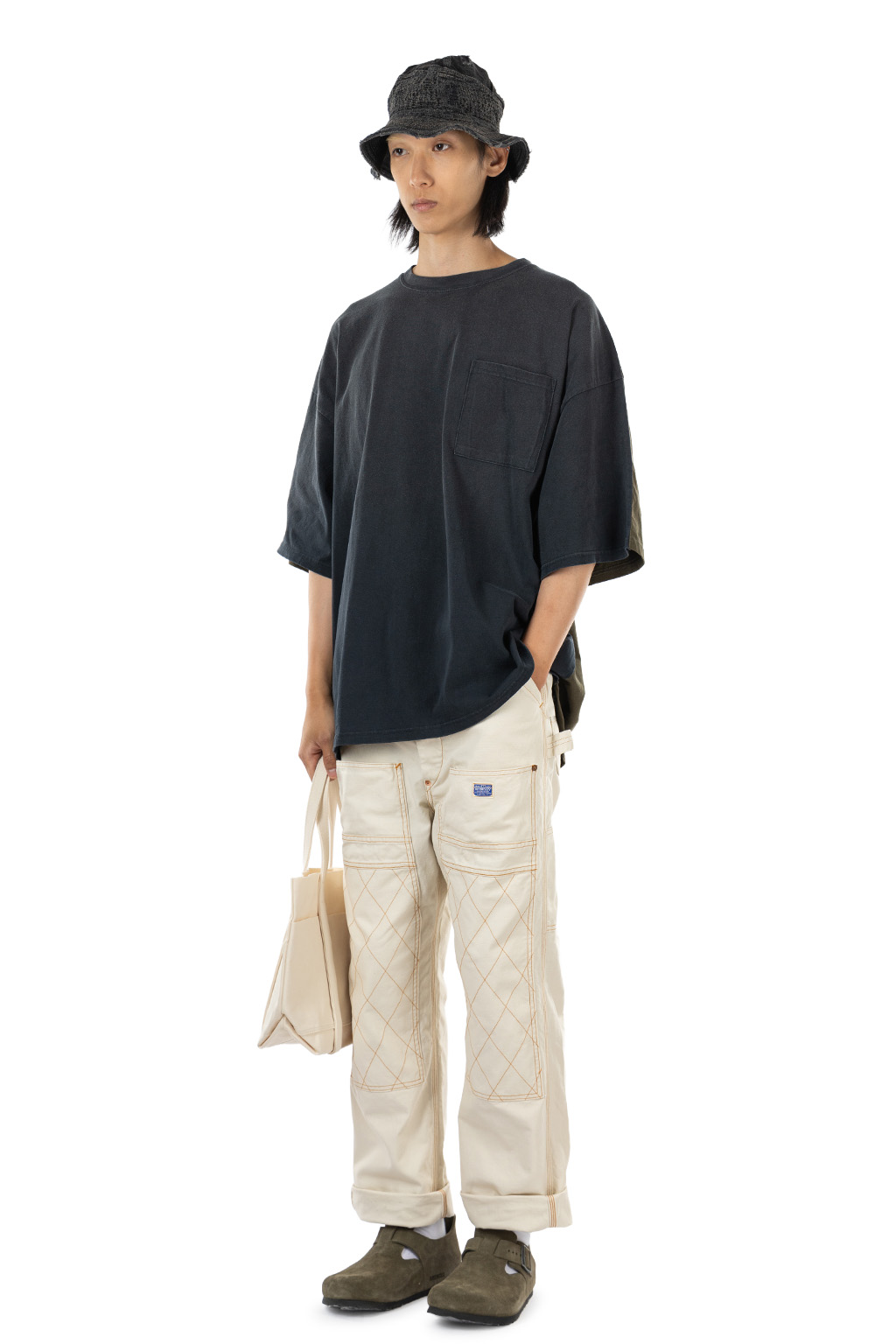 Kapital Jersey 2TONES BIG Pocket T (BONE) - Black x Khaki