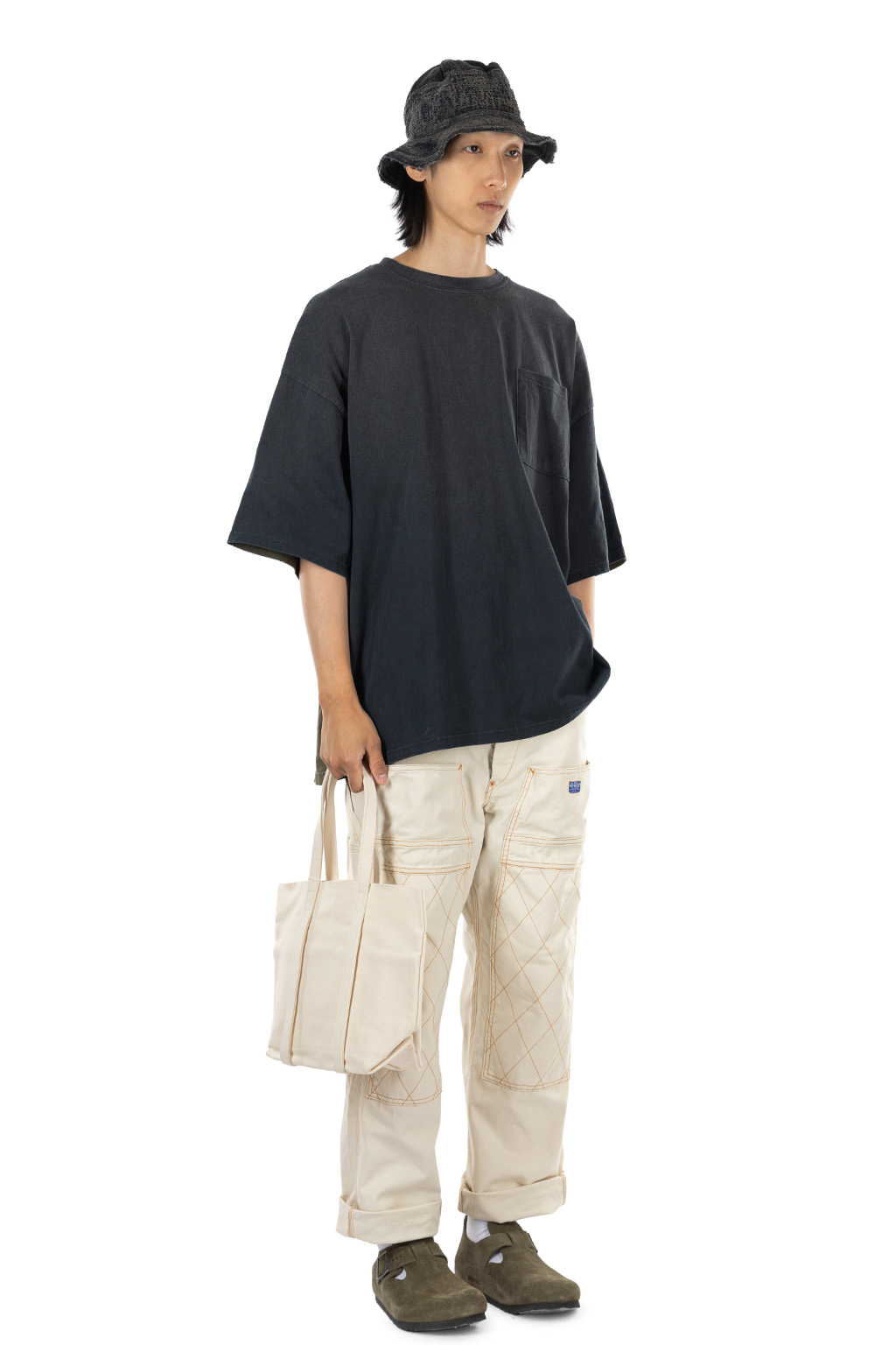 Kapital Jersey 2TONES BIG Pocket T (BONE) - Black x Khaki