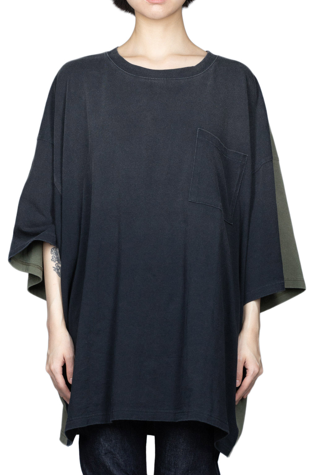 Kapital Jersey 2TONES BIG Pocket T (BONE) - Black x Khaki