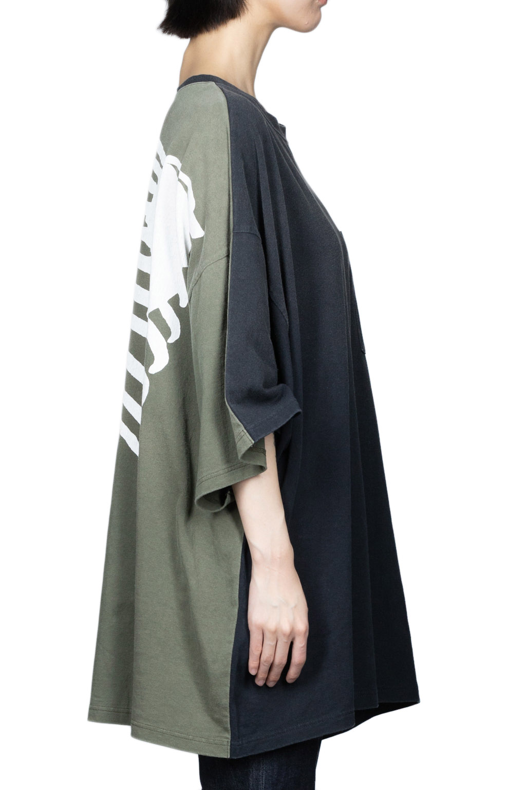 Kapital Jersey 2TONES BIG Pocket T (BONE) - Black x Khaki