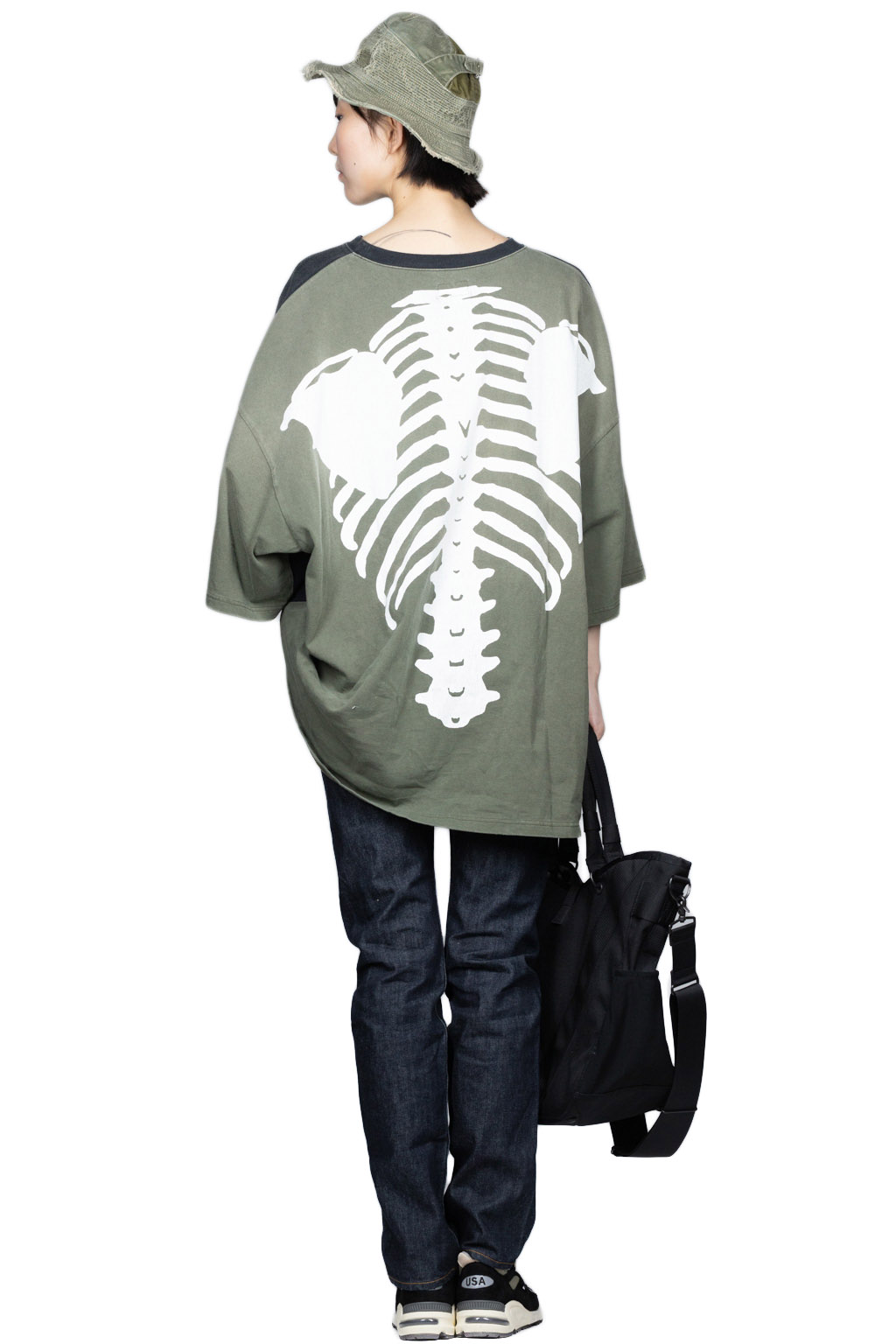 Kapital Jersey 2TONES BIG Pocket T (BONE) - Black x Khaki