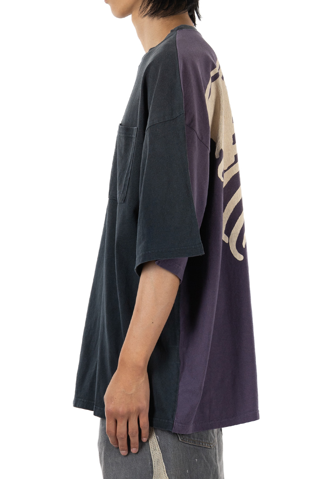 Kapital Jersey 2TONES BIG Pocket T (BONE) - Black x Purple