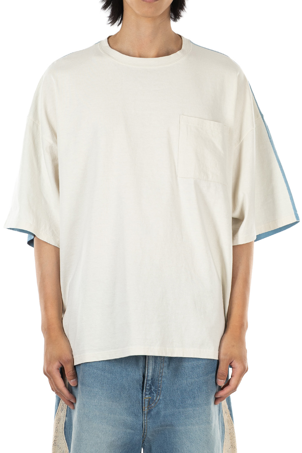 Kapital - Jersey 2TONES BIG Pocket T (BONE) - Natural x Sax