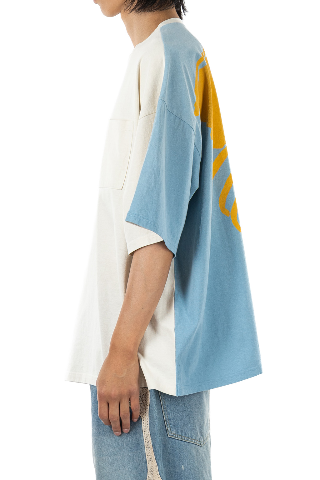 Kapital - Jersey 2TONES BIG Pocket T (BONE) - Natural x Sax