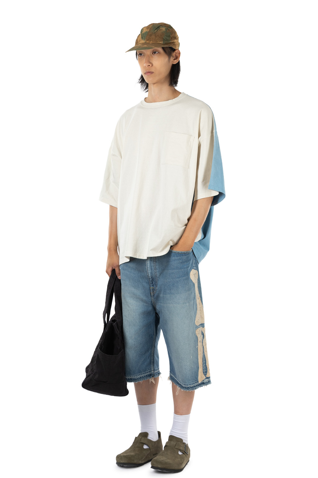 Kapital - Jersey 2TONES BIG Pocket T (BONE) - Natural x Sax