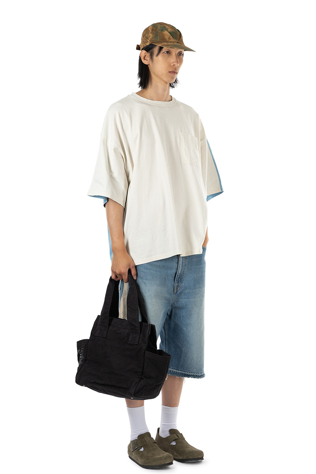 Kapital - Jersey 2TONES BIG Pocket T (BONE) - Natural x Sax