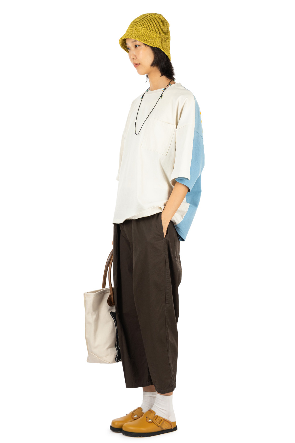 Kapital - Jersey 2TONES BIG Pocket T (BONE) - Natural x Sax