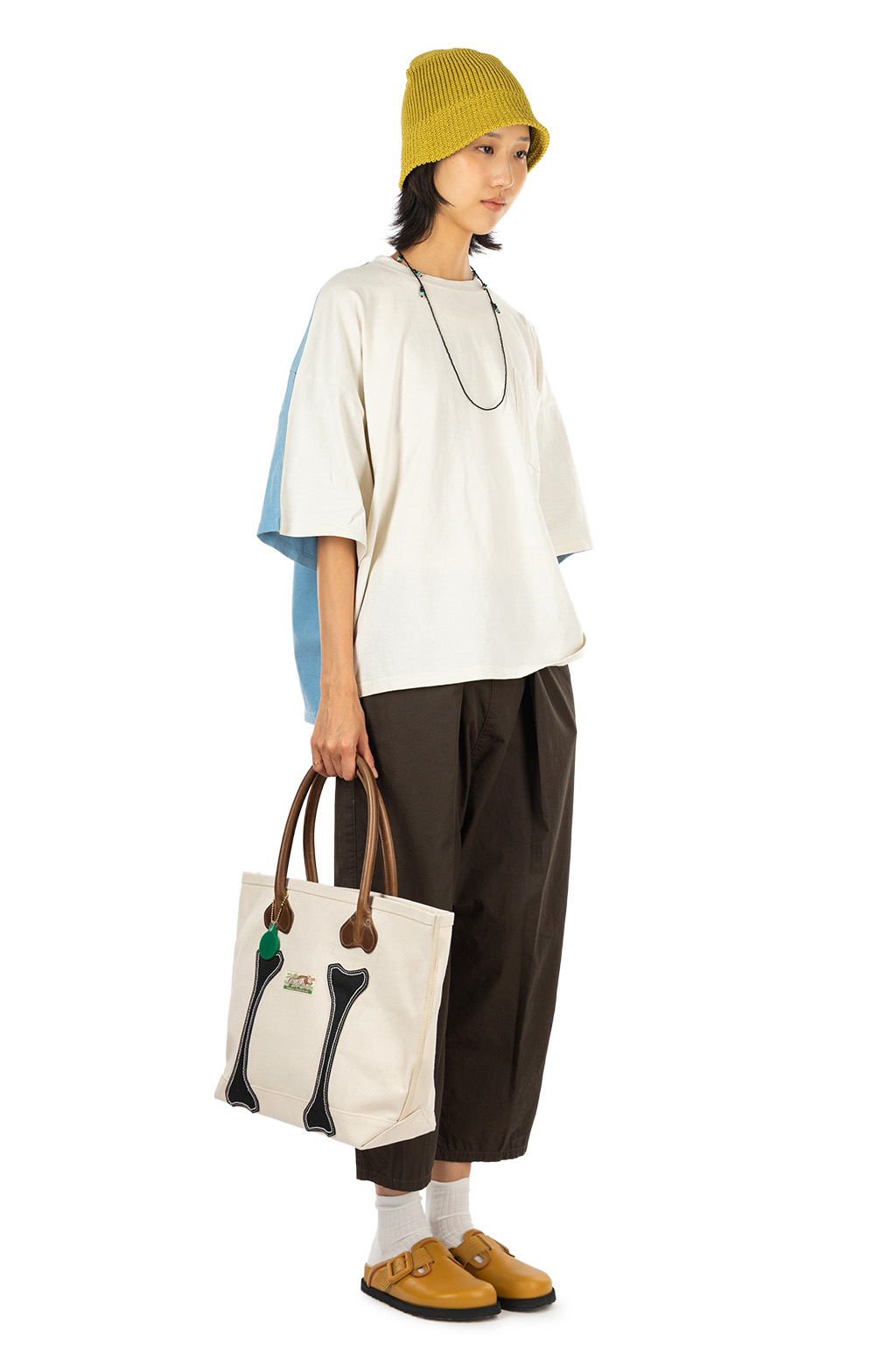 Kapital - Jersey 2TONES BIG Pocket T (BONE) - Natural x Sax