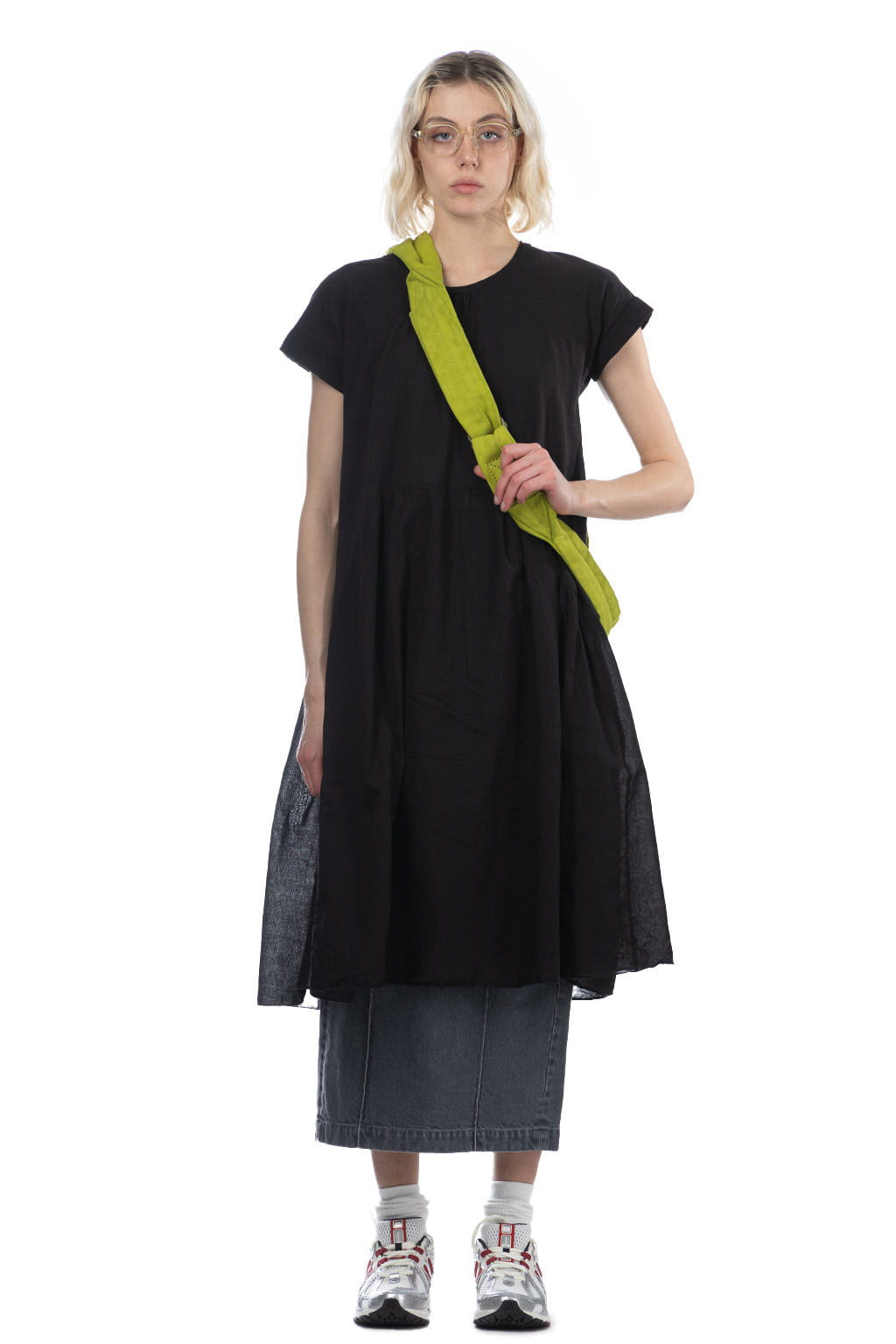 Kapital - Jersey x Single Gauze AURORA Dress - Black