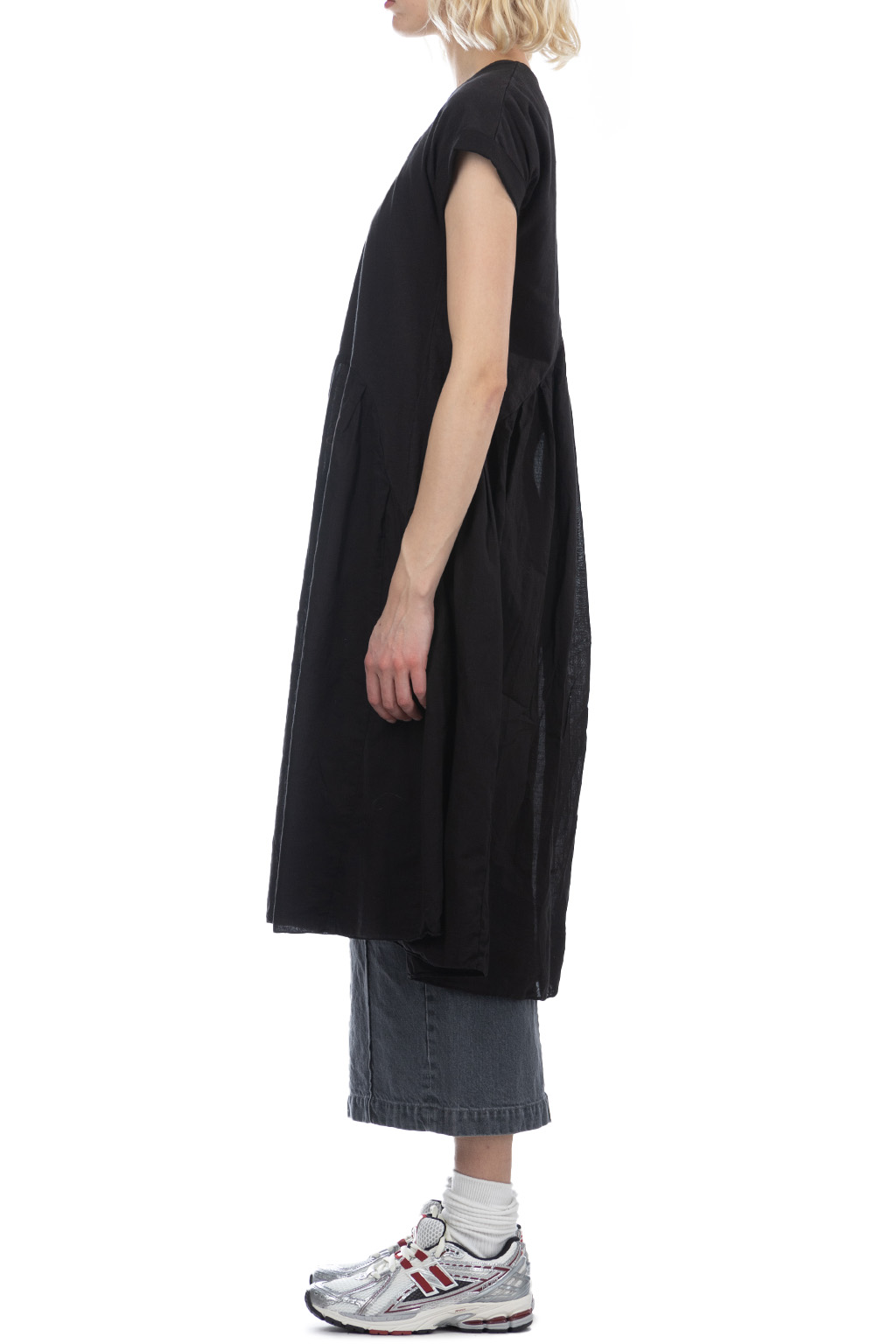 Kapital - Jersey x Single Gauze AURORA Dress - Black