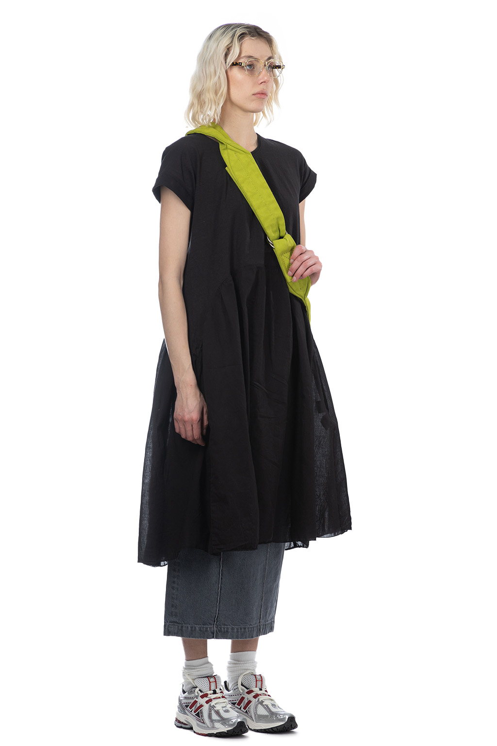 Kapital - Jersey x Single Gauze AURORA Dress - Black