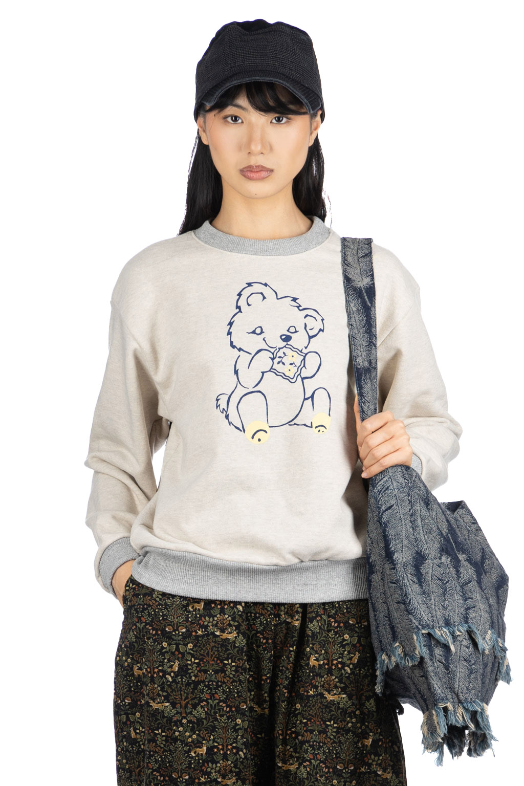 Kapital - Knit Crew Sweatshirt (PECKISH Little Bear) - Natural x Grey
