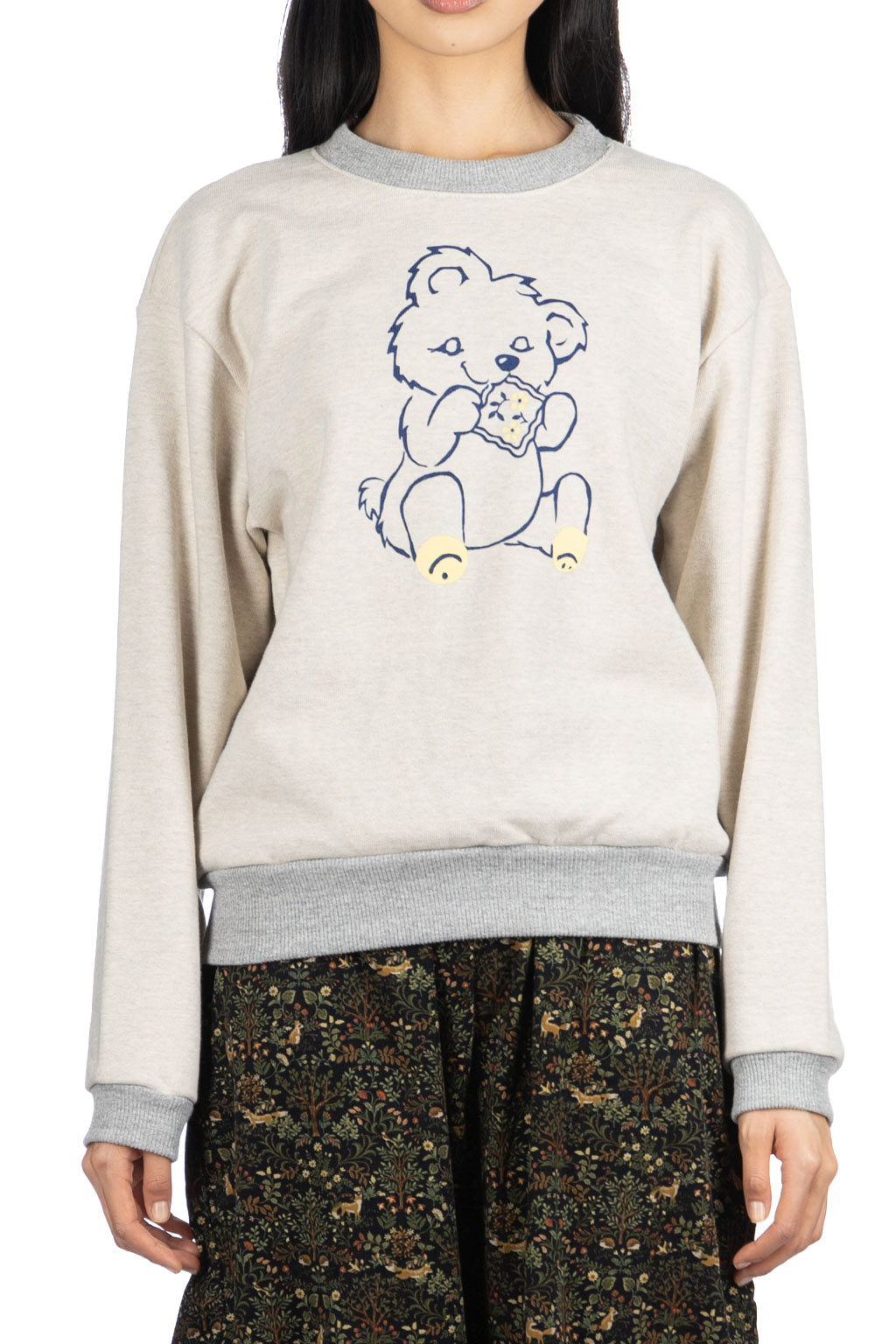 Kapital - Knit Crew Sweatshirt (PECKISH Little Bear) - Natural x Grey