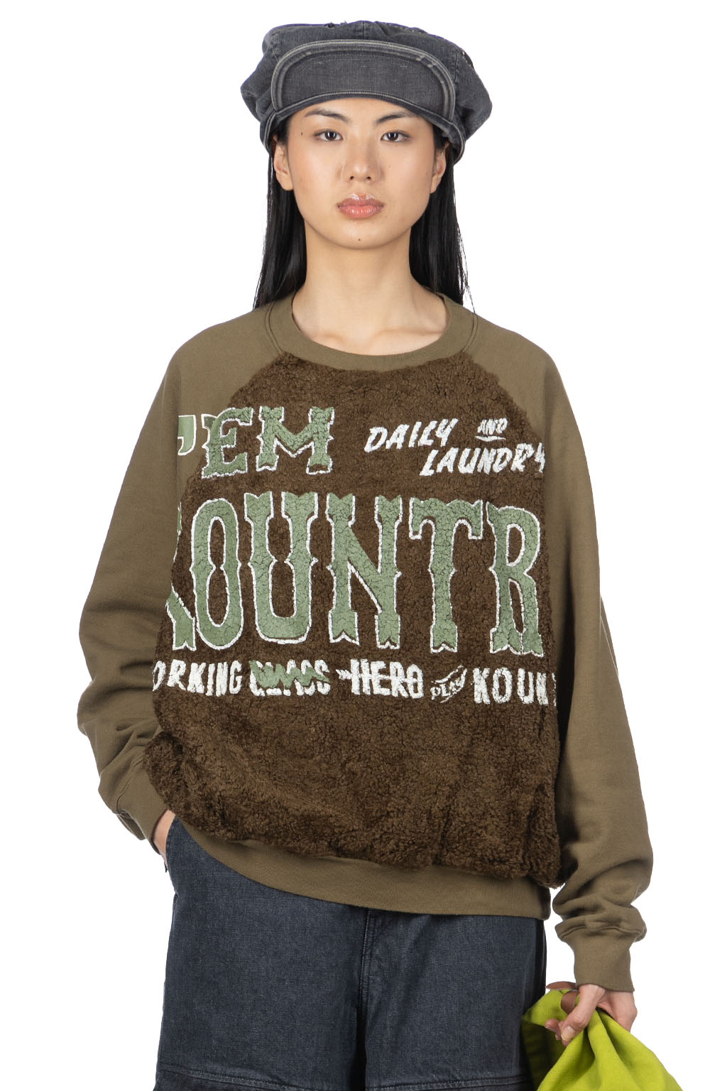 Kapital - Knit x Fur GRIZZLY SWT (EM KOUNTRY) - Khaki
