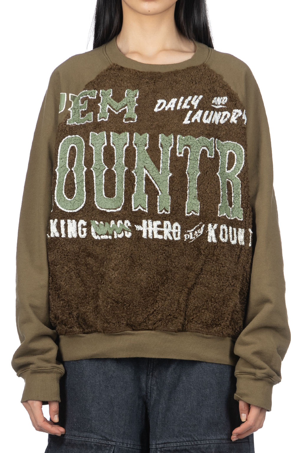 Kapital - Knit x Fur GRIZZLY SWT (EM KOUNTRY) - Khaki