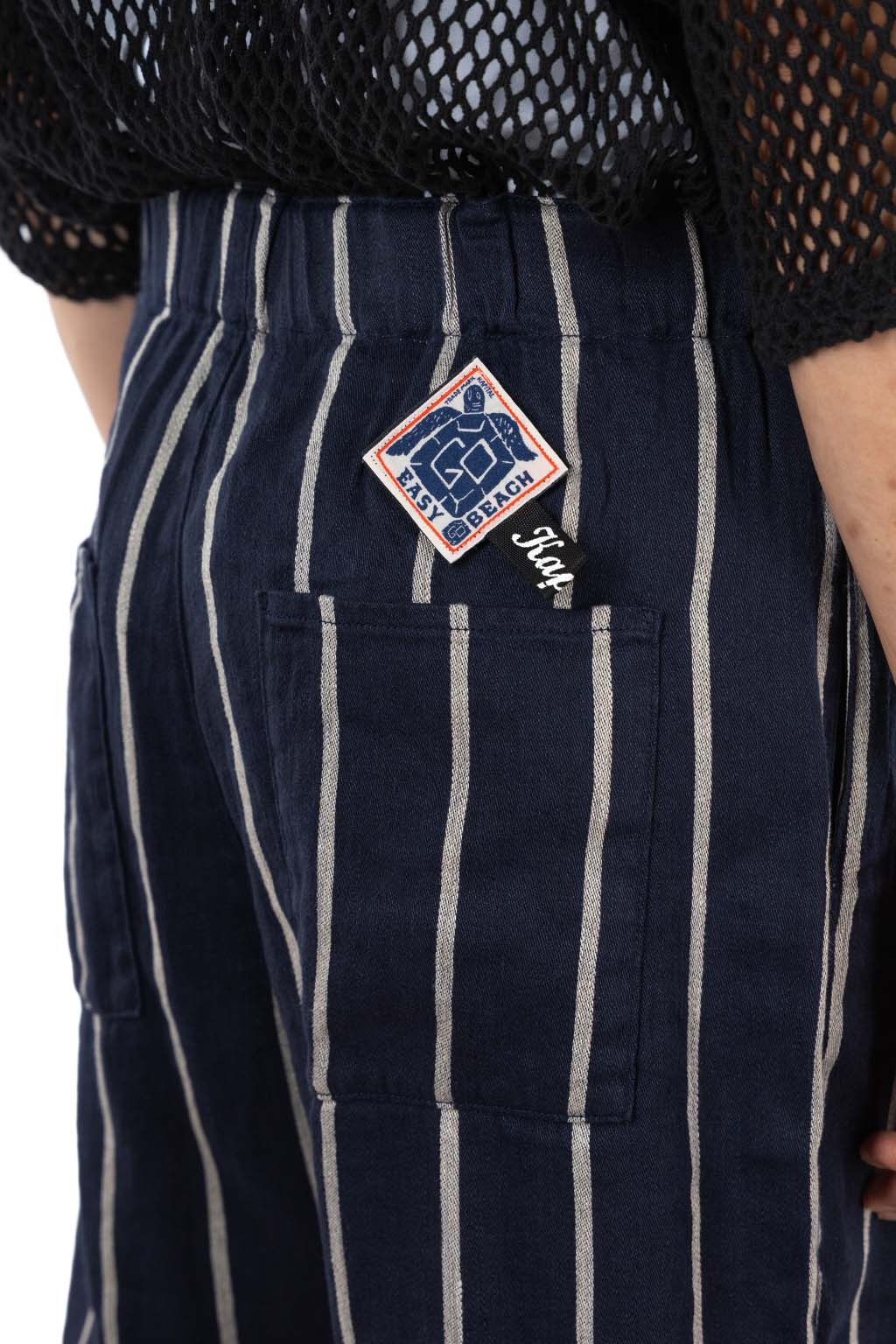 Kapital - Linen PHILLIES Stripe EASY-BEACH-GO Pants - Navy