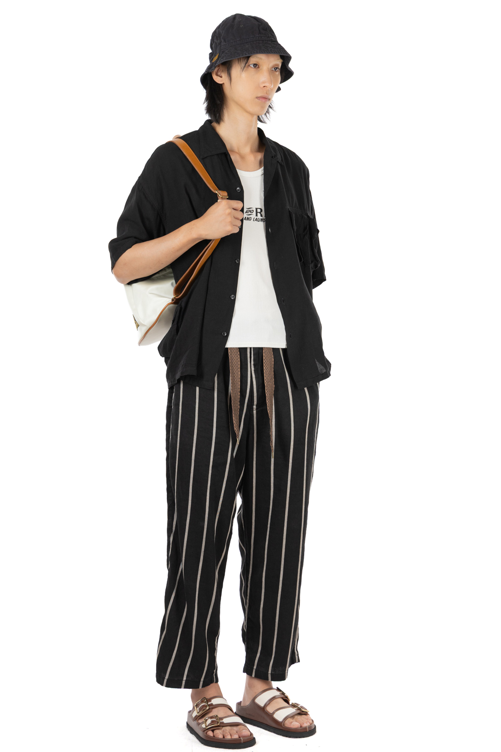 Kapital - Linen PHILLIES Stripe EASY Pants - Black