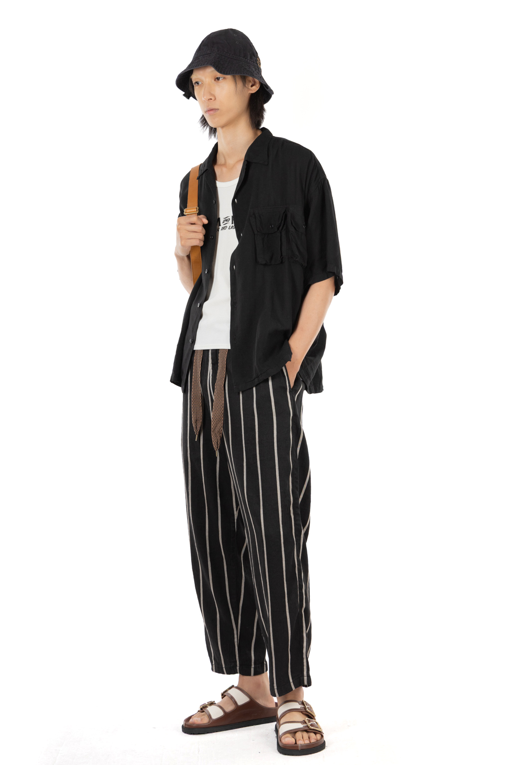 Kapital - Linen PHILLIES Stripe EASY Pants - Black
