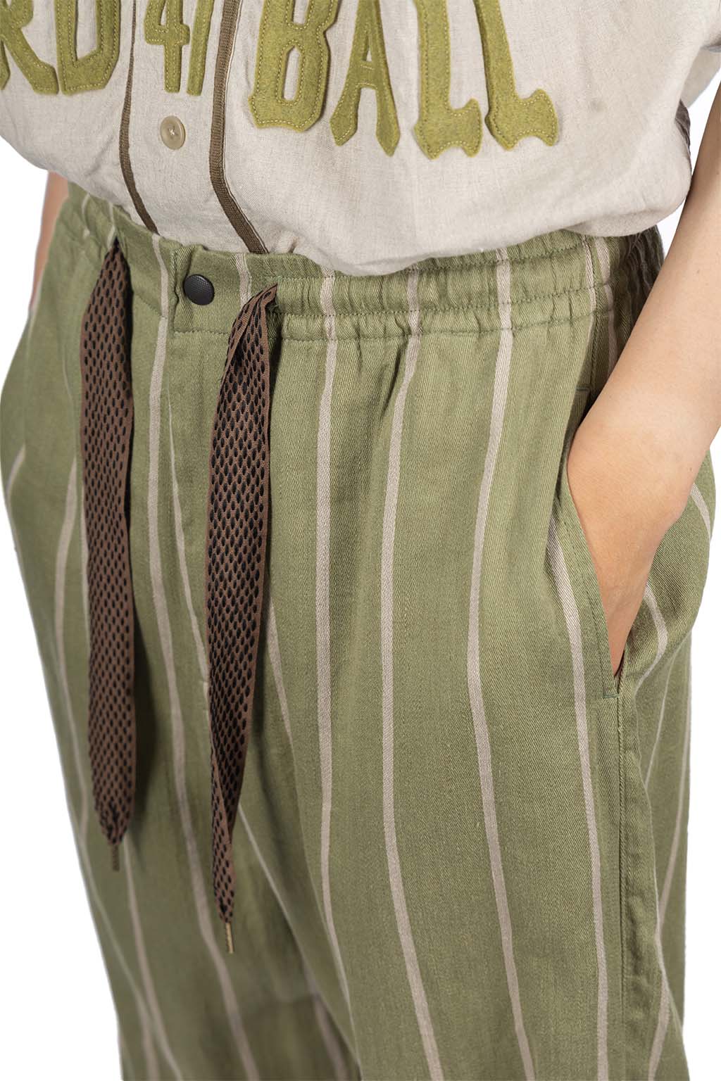 Kapital - Linen PHILLIES Stripe EASY Pants - Khaki