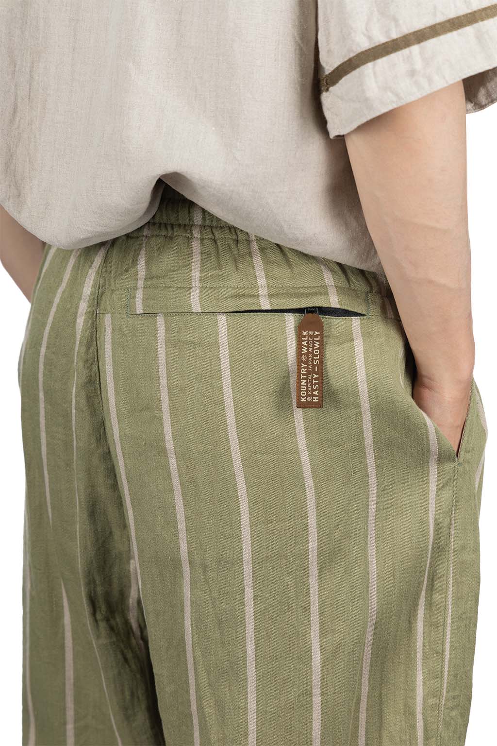 Kapital - Linen PHILLIES Stripe EASY Pants - Khaki