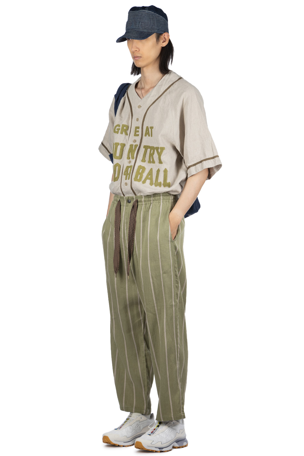 Kapital - Linen PHILLIES Stripe EASY Pants - Khaki